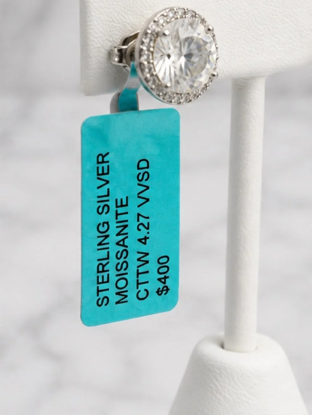 NWT Sterling Silver Moissanite Halo Stud Earrings | 4.27 CTTW VVS D